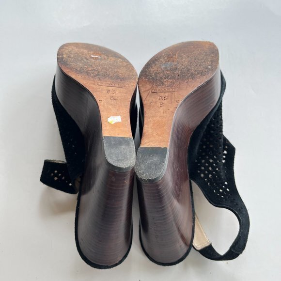 Coach Shoes Black Chasity Perforated Mesh Sling back Wedge Platform Heel Sz 9.5B - Picture 6 of 6